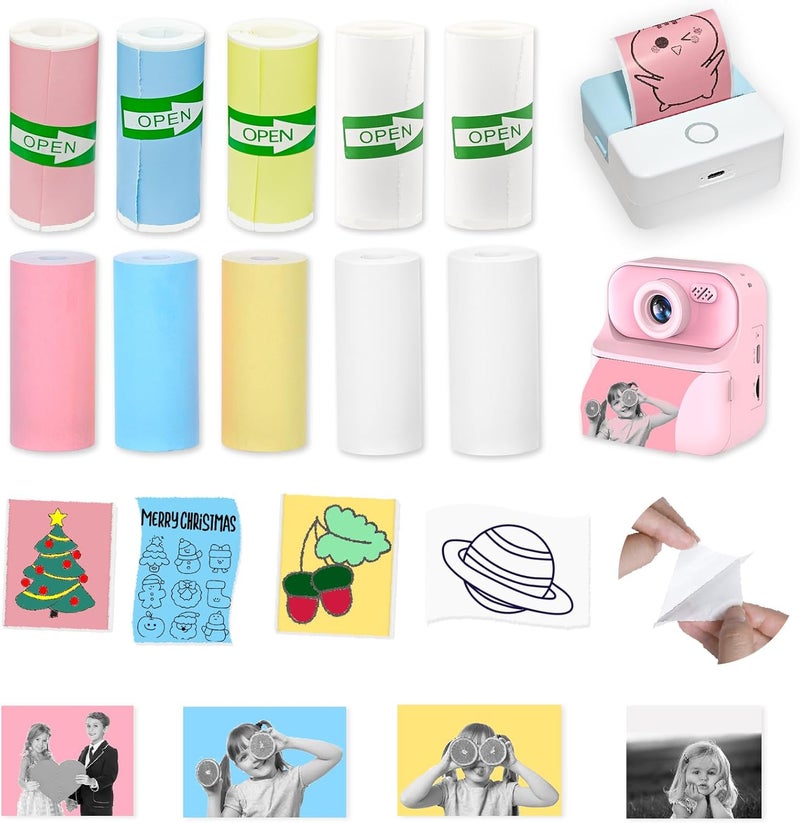 OMGFUNAA 10 Rolls 2-in-1 Mini Printer Paper - 5 Sticky Rolls & 5 Plain Rolls Compatible with M02/T02 Printers(Remove Inner Paper Holder), Thermal Sticker Paper for Photos, Lists, Study Notes & Scrapbooking - Image 1